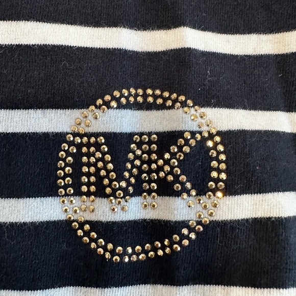 Michael Kors M Navy/white Women’s Studded Logo Striped Tunic T-Shirt. Back zip - Picture 6 of 13